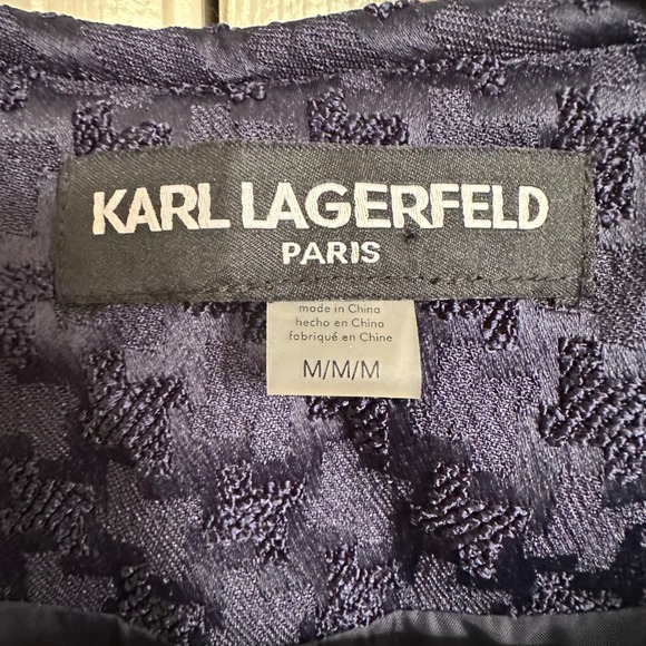 NWT‎ Karl Lagerfeld Paris Jacquard Open Front Jacket Dark Blue Medium - Picture 4 of 9